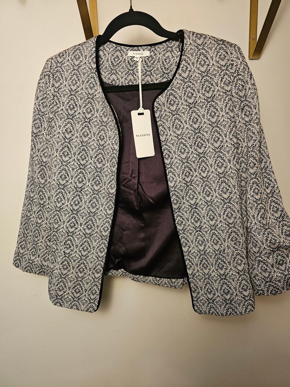 Pleione Black & White Patterned Open Front Jacket